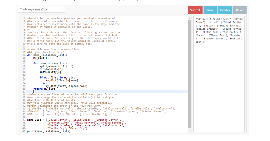 Solved: Previous Problem: Def Name_lists(name_list): D = {... | Chegg.com