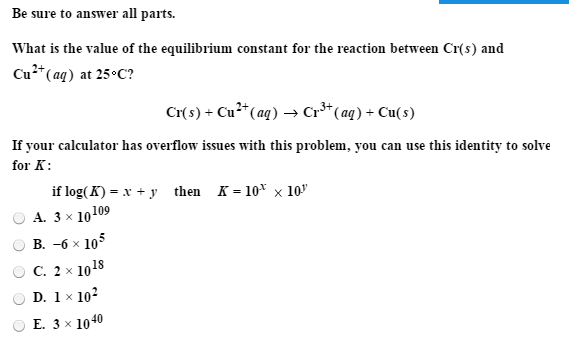 Solved What Is The Value Of The Equilibrium Constant For Chegg Com