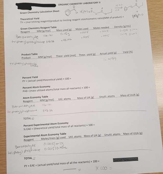 Organic Chemistry Laboratory Green Chemistry Calcu Chegg Com