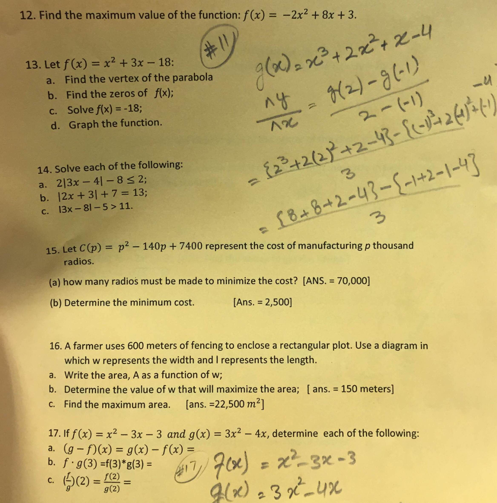 Find The Maximum Value Of The Function F X 2x 2 Chegg Com