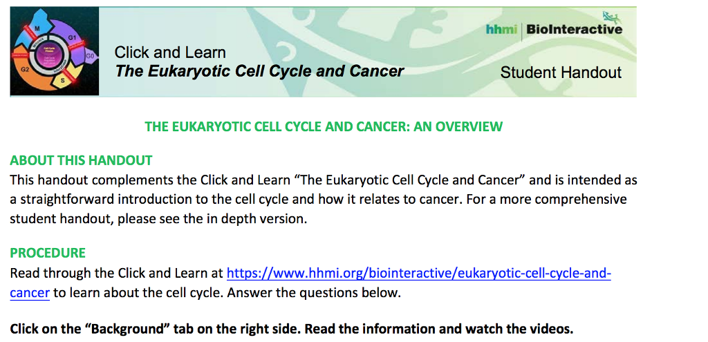 Solved Hhmi Biolnteractive G1 Click And Learn The Eukaryo