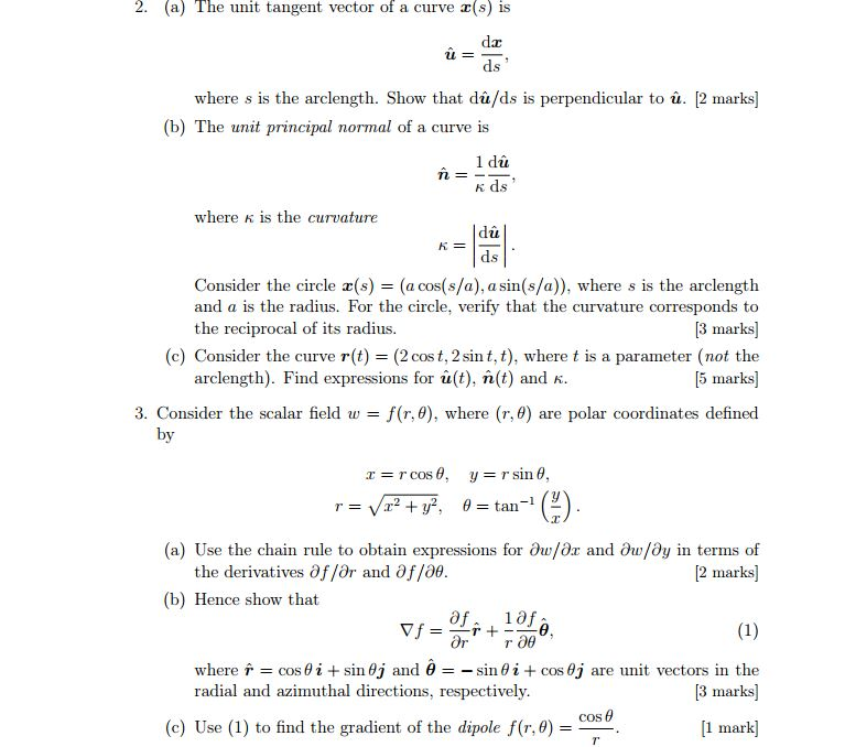 Solved The Unit Tangent Vector Of A Curve X S Is U Dx Chegg Com