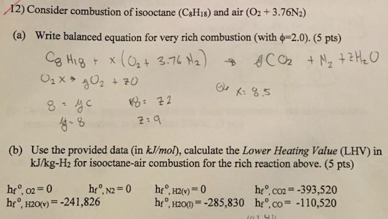 Assuming gasoline is 100% isooctane image