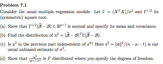 Solved Consider The Usual Multiple Regression Models Let Chegg Com