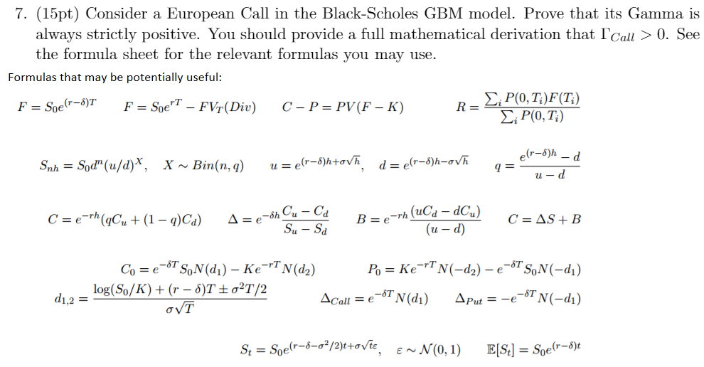 Solved Consider A European Call In The Black Scholes Gbm Chegg Com