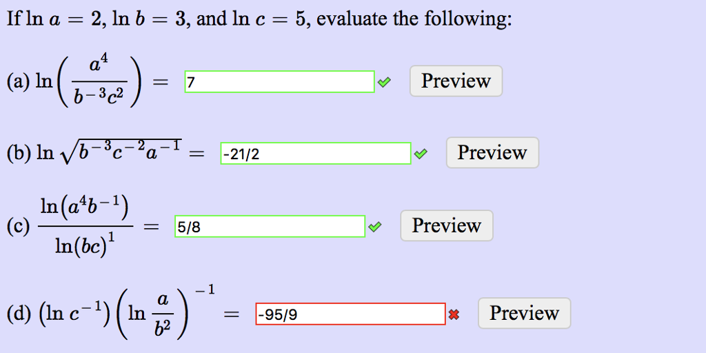 Solved If Ln A 2 Ln B 3 And Ln C 5 Evaluate The Chegg Com