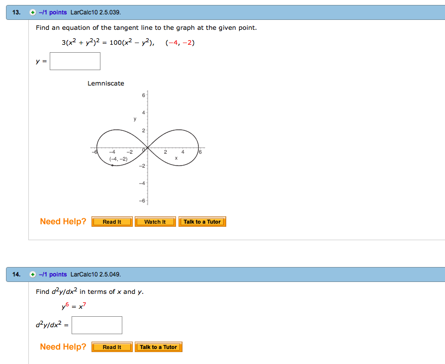 Solved 13 Il Points Larcalc10 2 5 039 Find An Equation Of Chegg Com