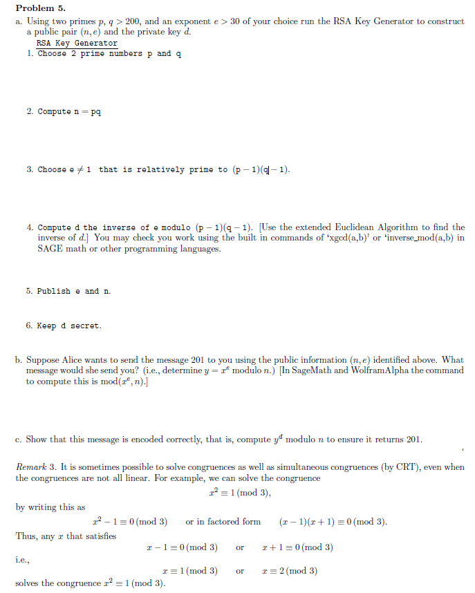 Solved Problem 5 A Using Two Primes P Q 0 And An Ex Chegg Com