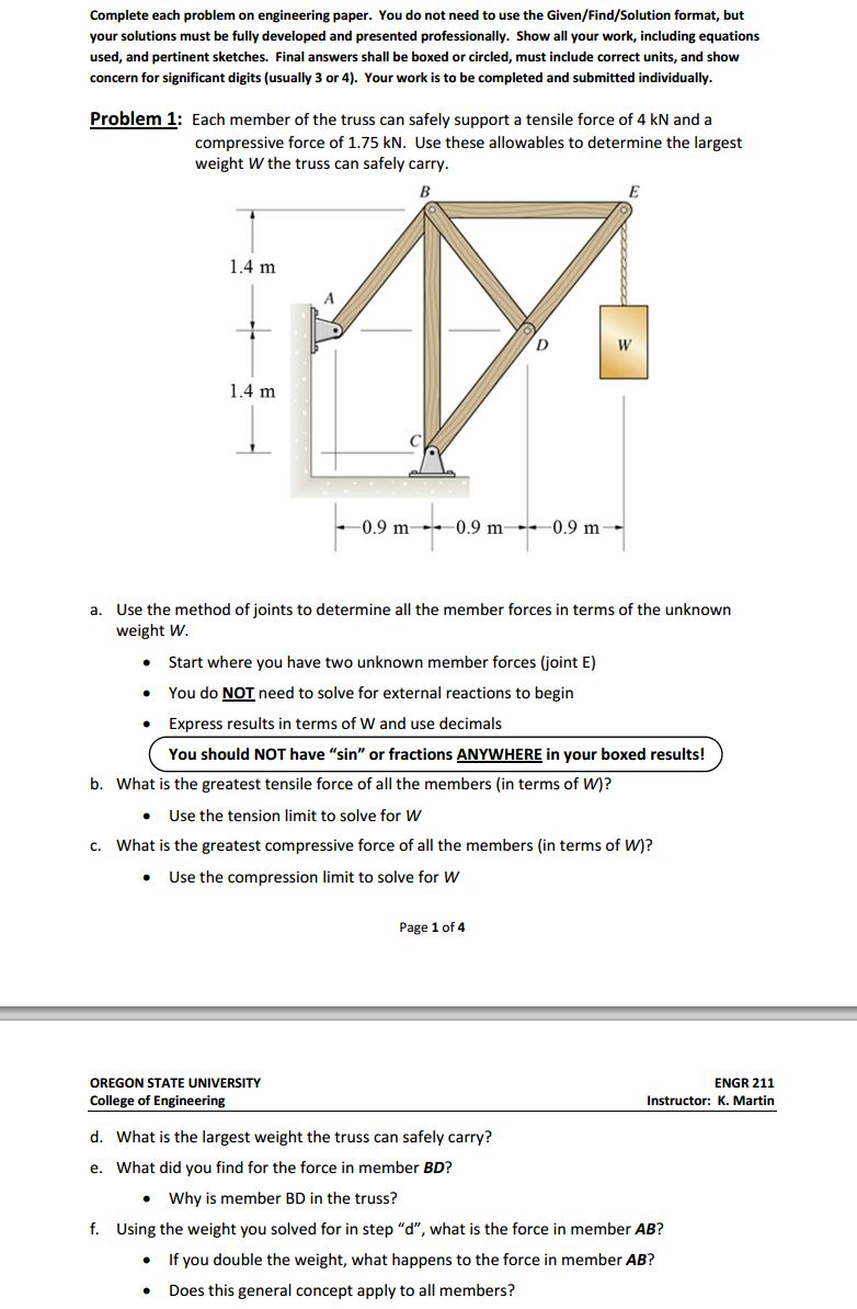 Complete each problem on engineering paper. You do