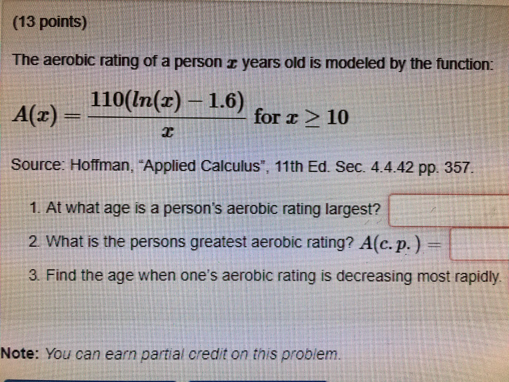 (13 points) The aerobic rating of a person z years old is modeled by