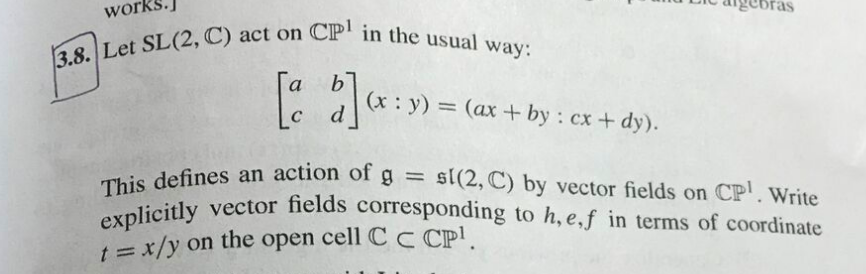 Solved Uie Argebras Works 3 8 Let Sl 2 C Act On Cpl In Chegg Com