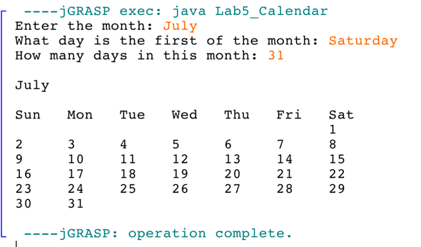 Write A Program That Prints Out A Month In A Calendar Chegg Com
