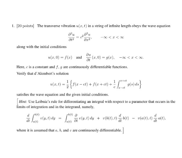 Solved The Transverse Vibration U X T In A String Of Chegg Com