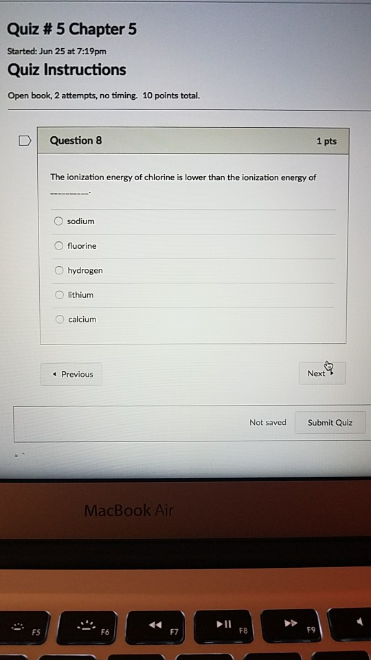 Solved The Ionization Energy Of Chlorine Is Lower Than Th...