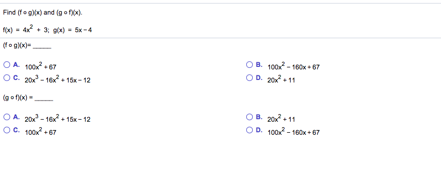 Solved Find Fo G X And G F X F X 4x2 3 G X Chegg Com