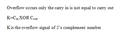 Overflow occurs only the carry in is not equal to carry out ?-ci, XOR Cout Kis the overflow signal of 2s complement number