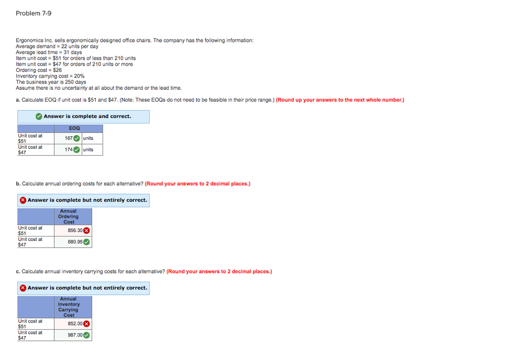 Solved Problem 7-9 Ergonomics Inc. sells ergonomically