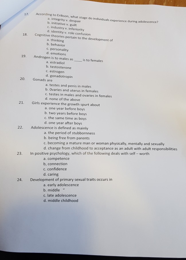 according to erikson, the stage which individuals experience during adolescence is