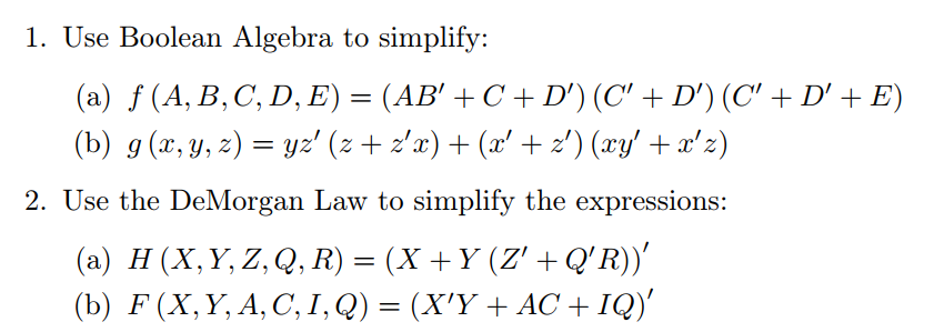 Solved Se Boolean Alg A F A B C D E Ab C D C Chegg Com