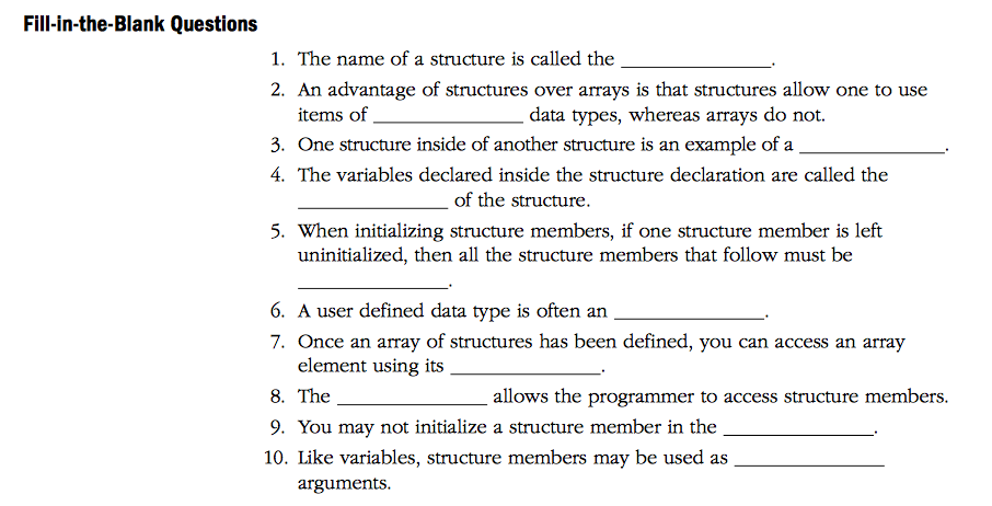 Fill-in-the-Blank Questions 1. The Name Of A Struc ...