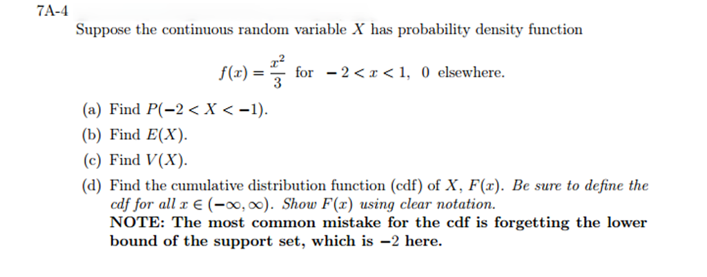Solved Suppose The Continuous Random Variable X Has Proba Chegg Com