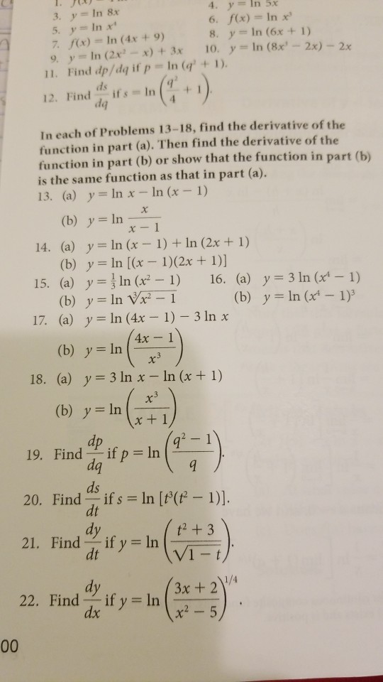 4 Y In 5x 6 F X In X 8 Y Ln 6x 1 3 Y Ln 8x Chegg Com