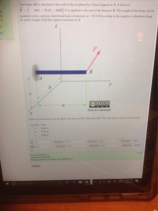 The Beam Ab Is Attached To The Wall In The Xz Plane Chegg Com