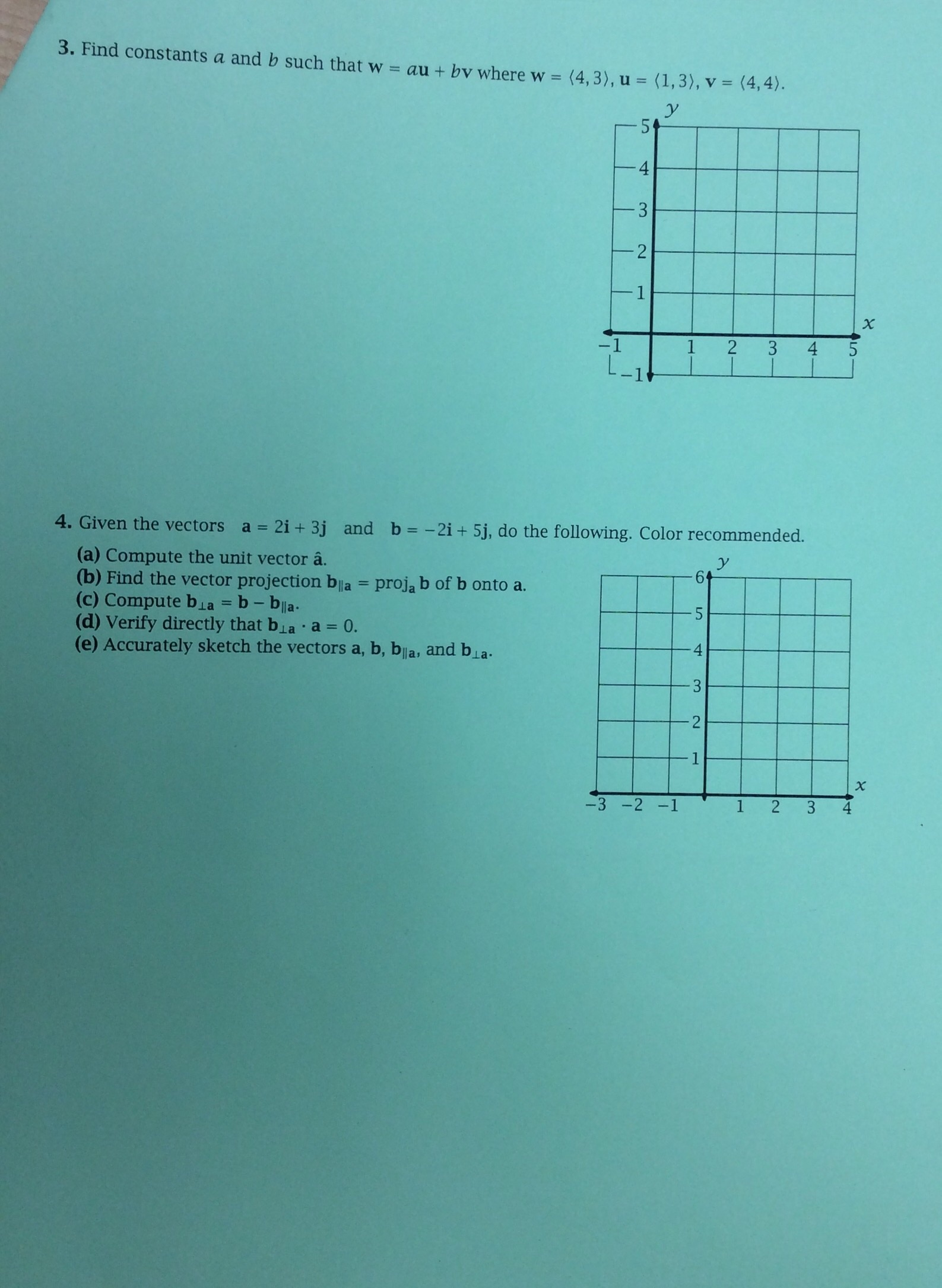 Solved 3 Find Constant A And B Such That W Au Bv Where Chegg Com