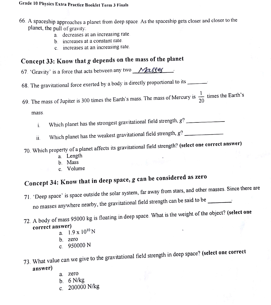Solved Grade 10 Physics Extra Practice Booklet Term 3 Fin