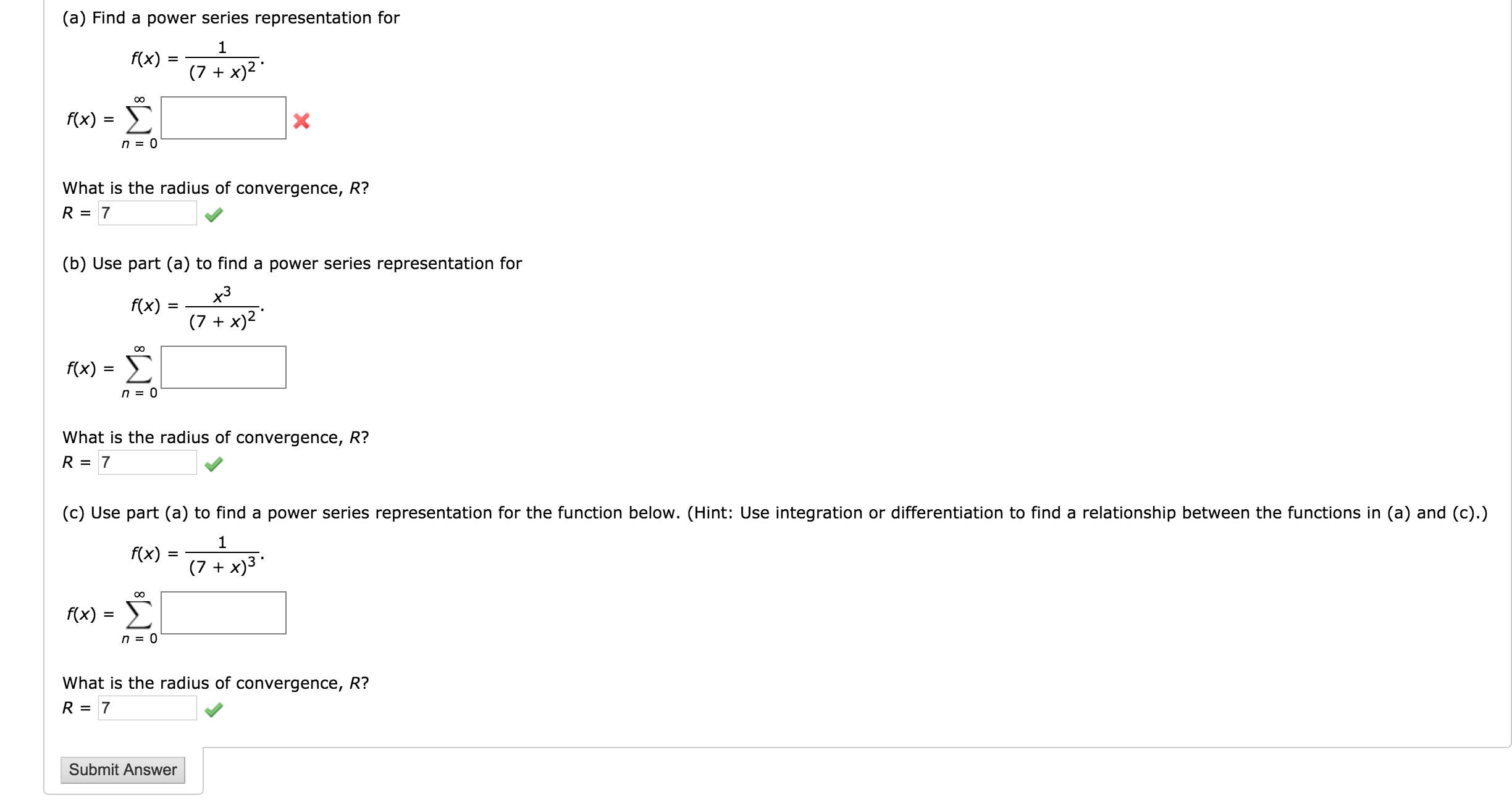 Solved Find A Power Series Representation For F X 1 7 Chegg Com