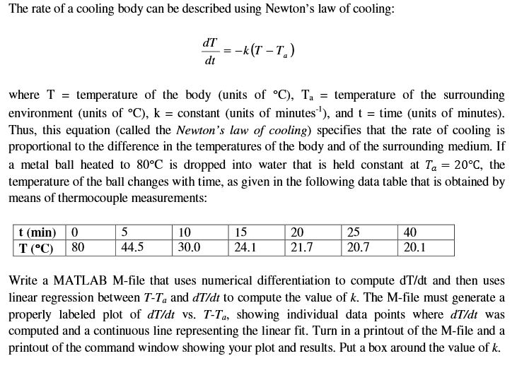 Solved The Rate Of A Cooling Body Can Be Described Using Chegg Com