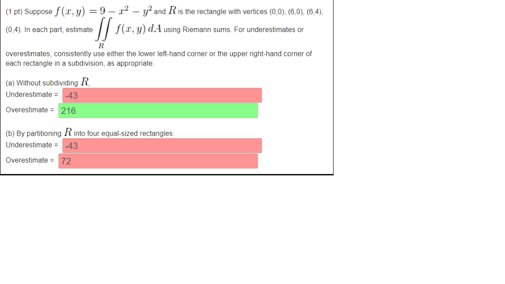 Solved 1 Pt Suppose F X Y 9 Y2 And R Is The Rect Chegg Com