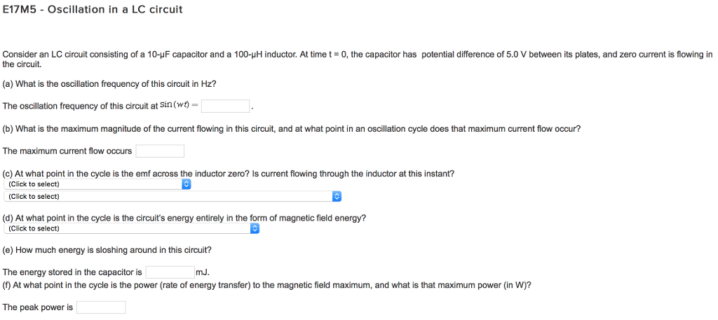 Solved Consider An Lc Circuit Consisting Of A 10 Mu F Cap Chegg Com