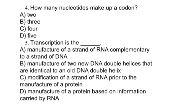 Solved: How Many Nucleotides Make Up A Codon? Two Three Fo ...