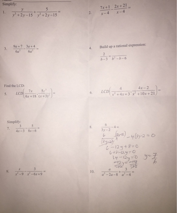 Solved Simplify Y Y 2 2y 15 5 Y 2 2y 15 7x Chegg Com