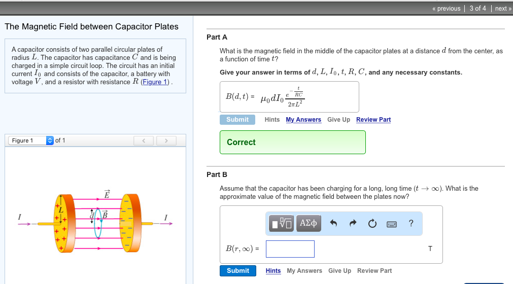 Solved The Magnetic Field Between Capacitor Plates A Capa Chegg Com