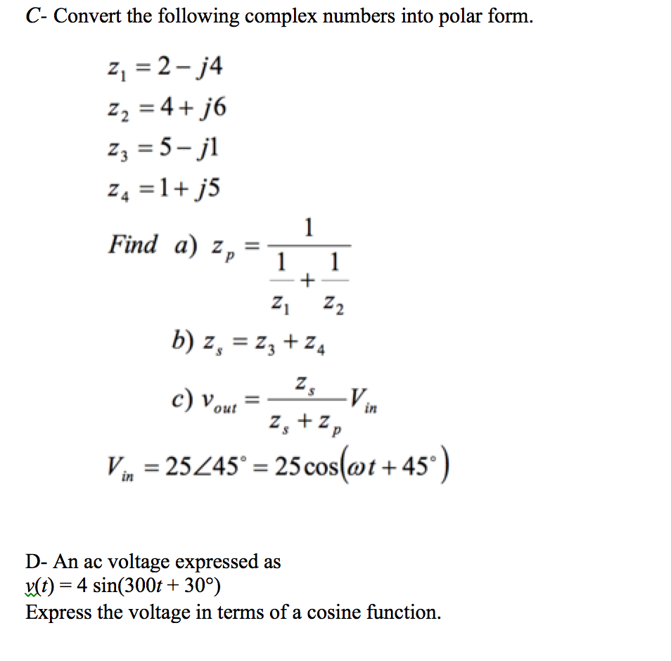 Convert the following complex numbers into polar  Chegg.com