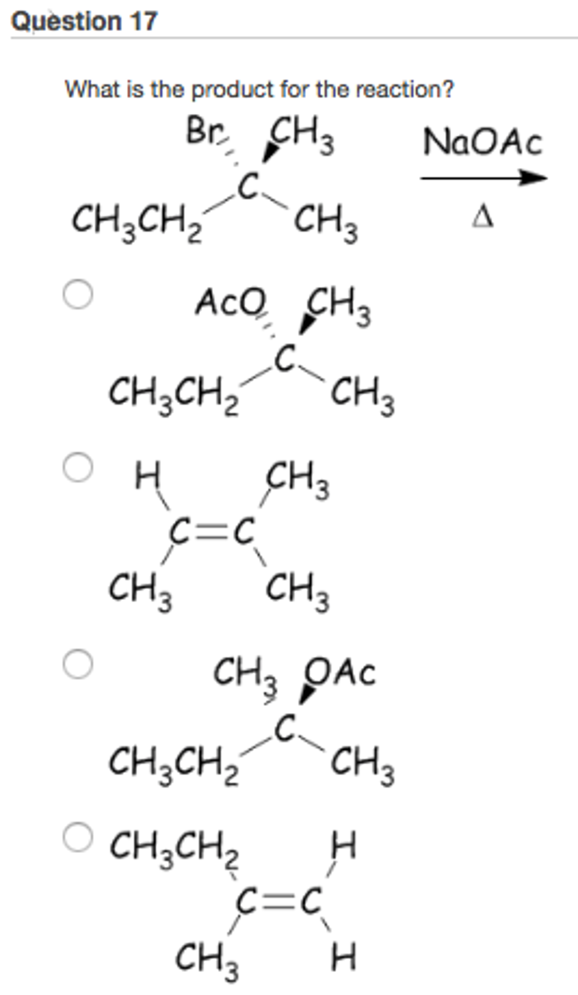 solved question 16 what is the product for this reaction naoac