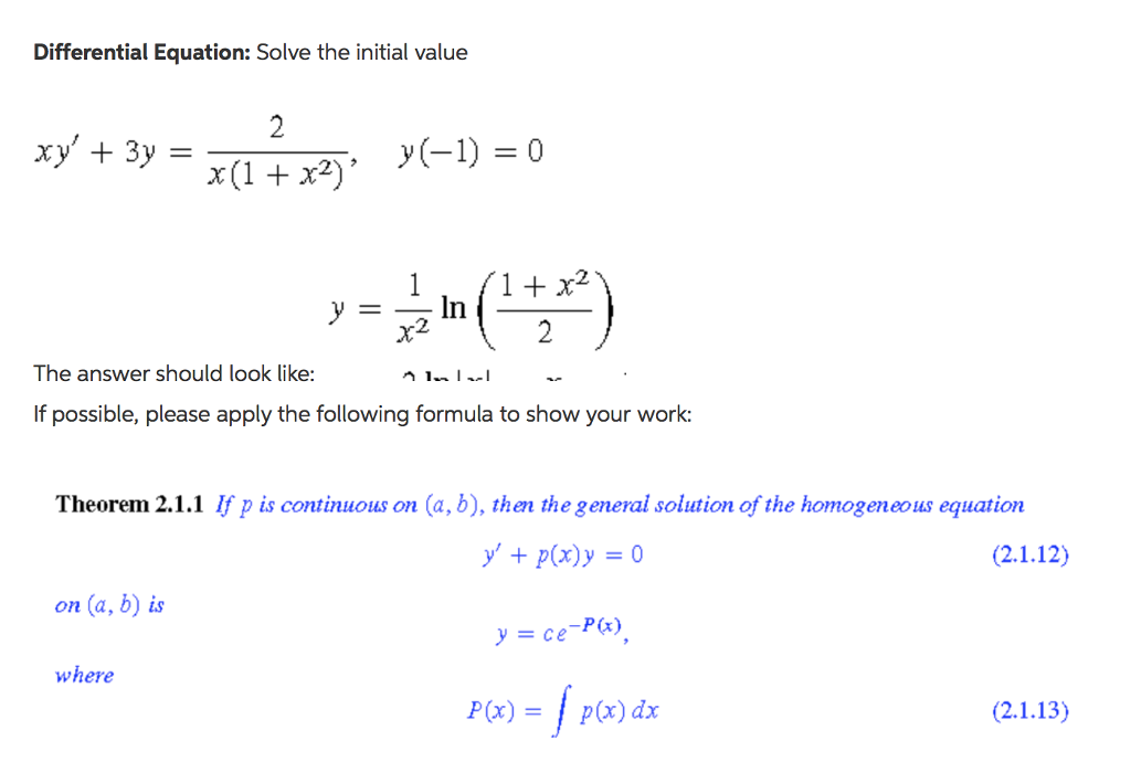 Differential Equation Solve The Initial Value Xy Chegg Com