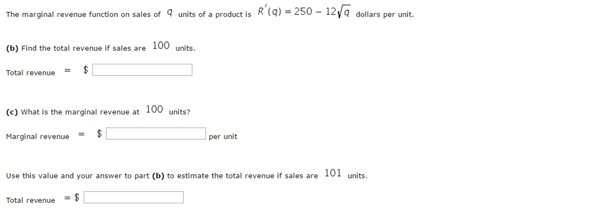 Solved The Marginal Revenue Function On Sales Of Q Units Chegg Com