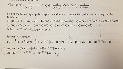 Solved For The Following Impulse Responses And Inputs Co Chegg Com