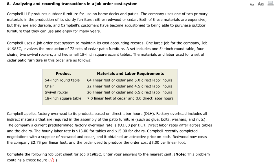 Solved 8 Analyzing And Recording Transactions In A Job O