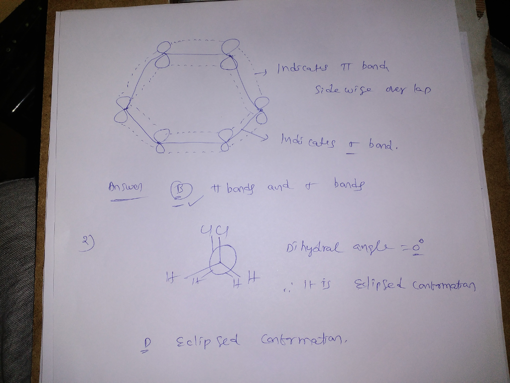 Question & Answer: The diagram above is an example of: A. pi bonds only B. pi bonds and sigma bonds C. sp..... 1