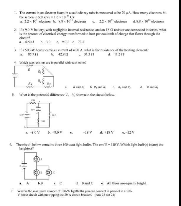 Solved The Current In An Electron Beam In A Cathode Ray L Chegg Com