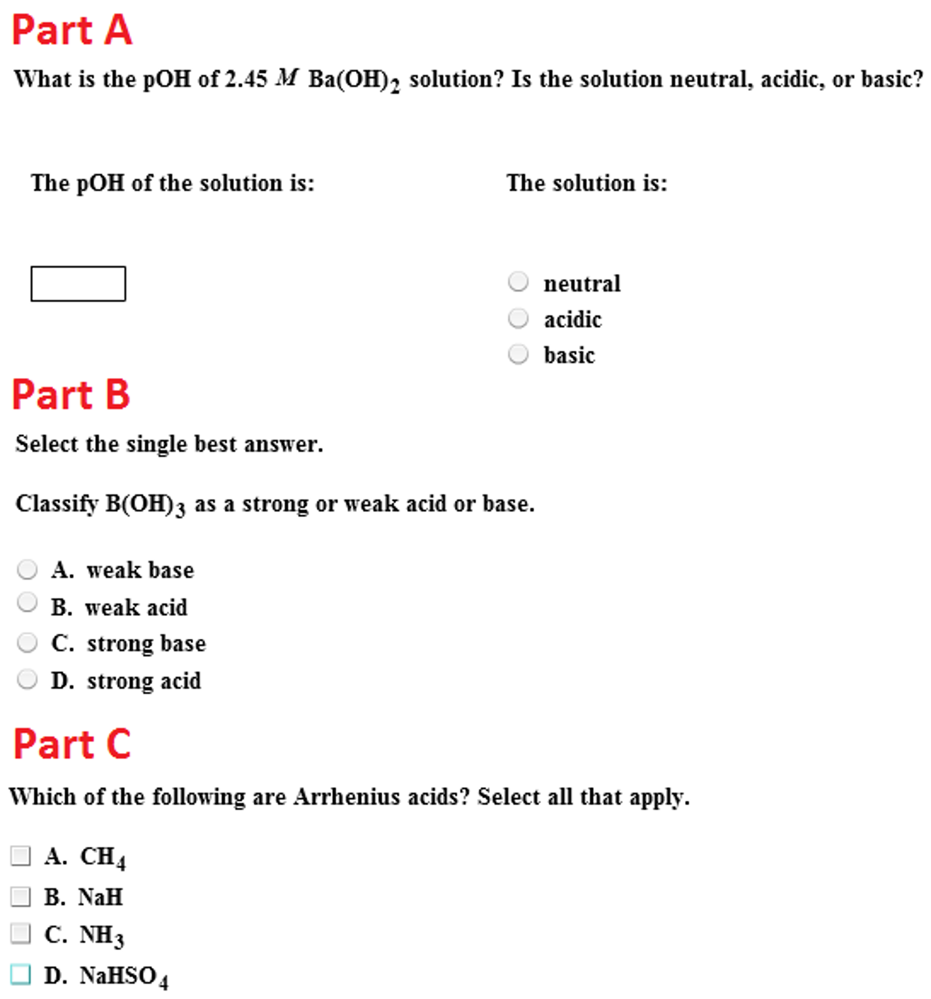 Solved What Is The POH Of 2.45 M Ba(OH)_2 Solution? Is Th