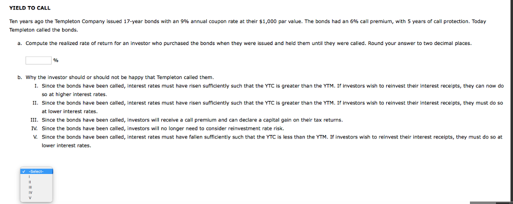 Solved Yield To Call Ten Years Ago The Templeton Company - 