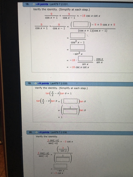 Solved Verify The Identity Simplify At Each Step 9 Chegg Com