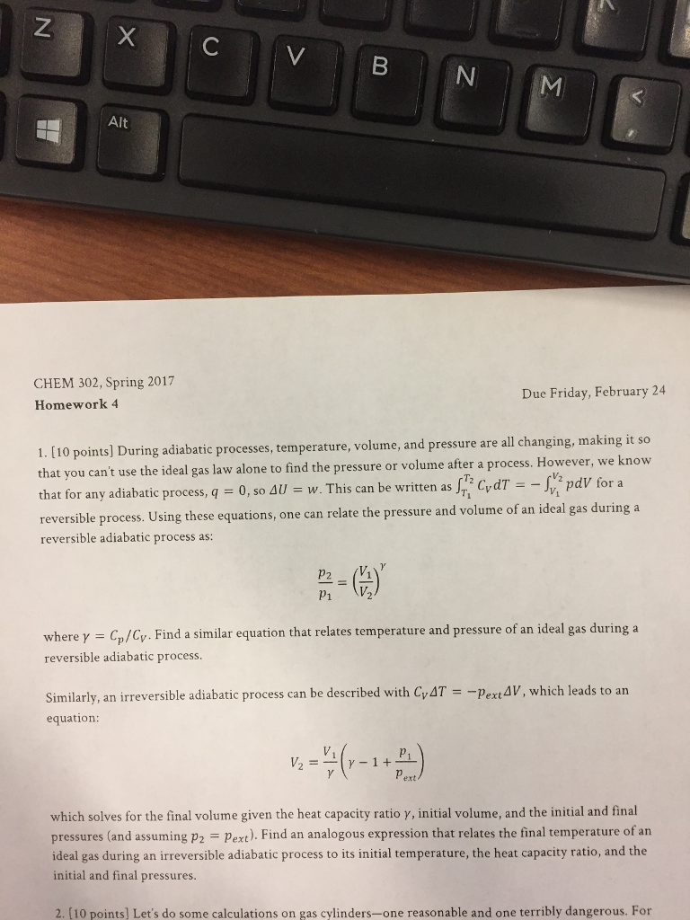 Solved: Where Y = Cp/Cv. Find A Similar Equation That Rela ...
