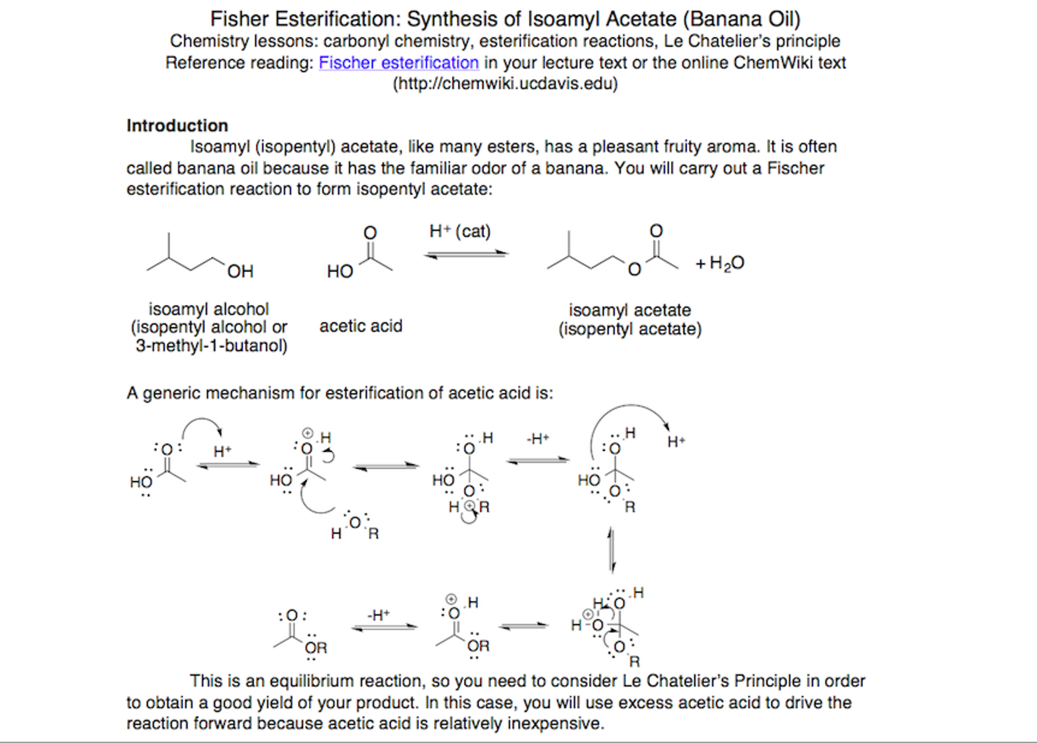 Sythesizing Isopentyl Acetate by the Fischer Esterification