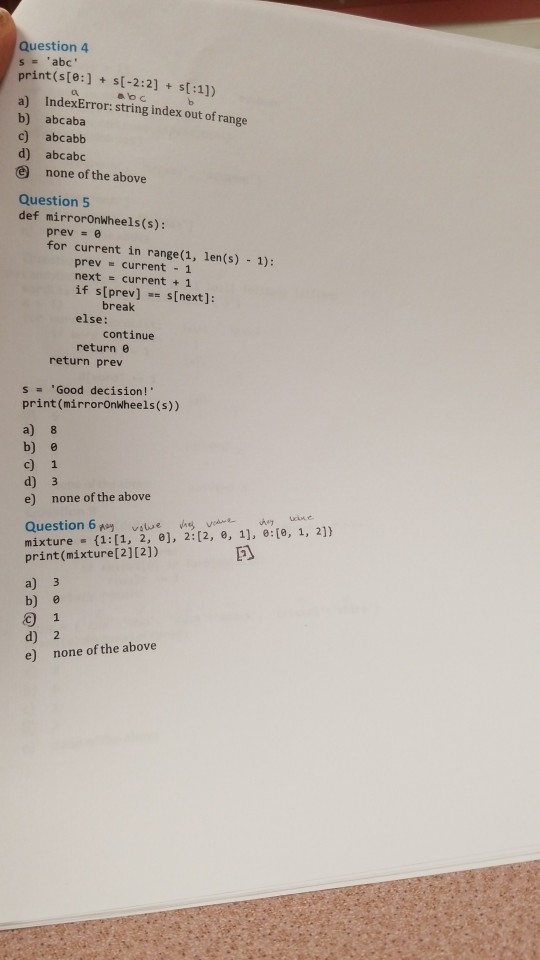 Solved Question 4 Print(Ste: S-2:2 :1]) A) Indexerror: | Chegg.Com